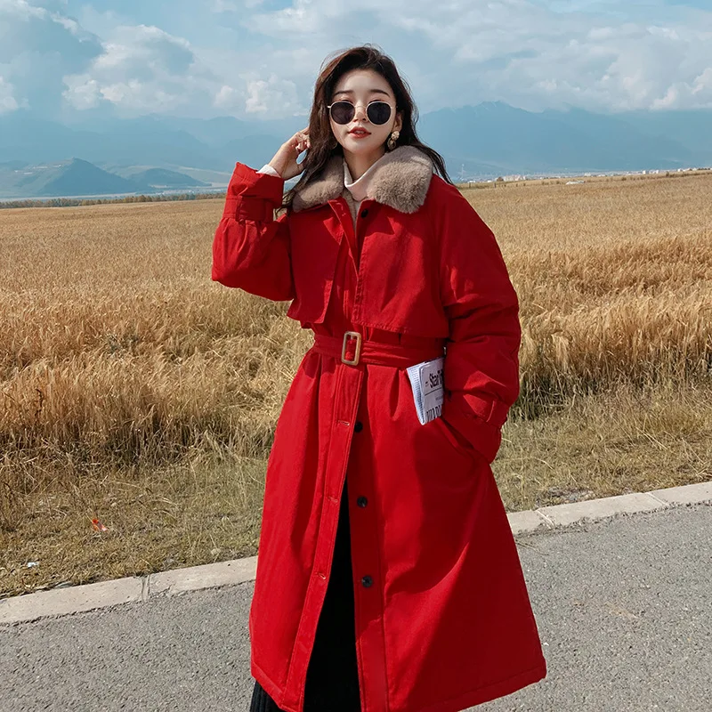 Women Cotton Overcoat Stand-up Collar Lambswool Tooling Coats 2021 New Fashion Temperament Female Parkas Tide Plus Velvet Jacket