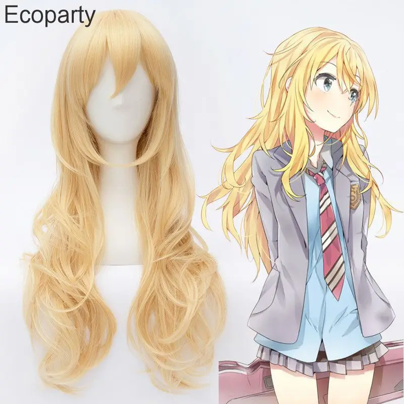 

Anime Wig Your Lie in April Miyazono Kaori Wig Cosplay for Women Golden Long Synthetic Curly Hair Halloween Party Role Play Wigs