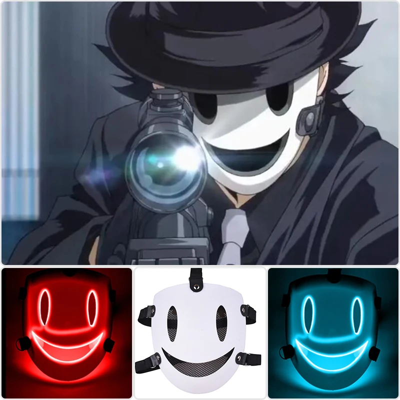 

Halloween Mysterious Smiling Full Face Mask Cosplay Japanese Anime High -Rise Invasion Cosplay LED Luminous Mask