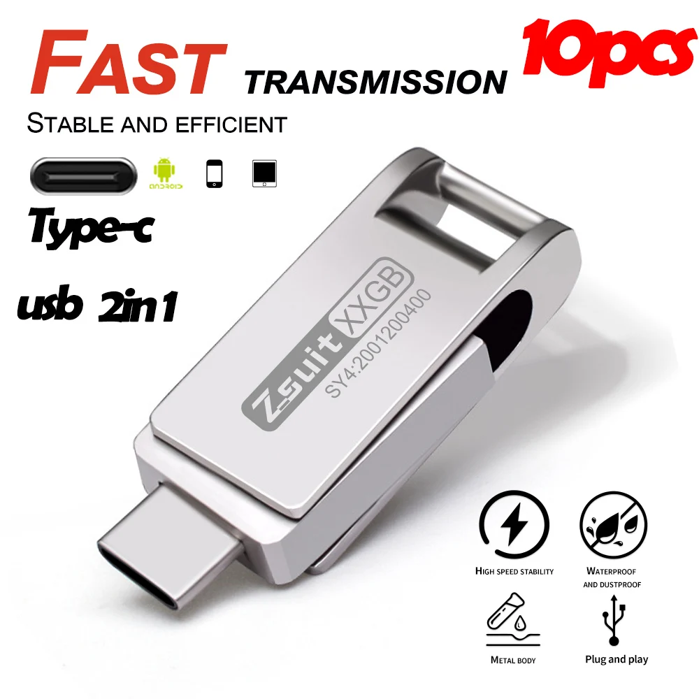 

New TYPE-C Flash Drive 10pcs Free Logo USB Flash Drive 4GB USB Sticks Pendrive 2in1 USB Metal Mini Pen Drive 32GB Memory U Disk