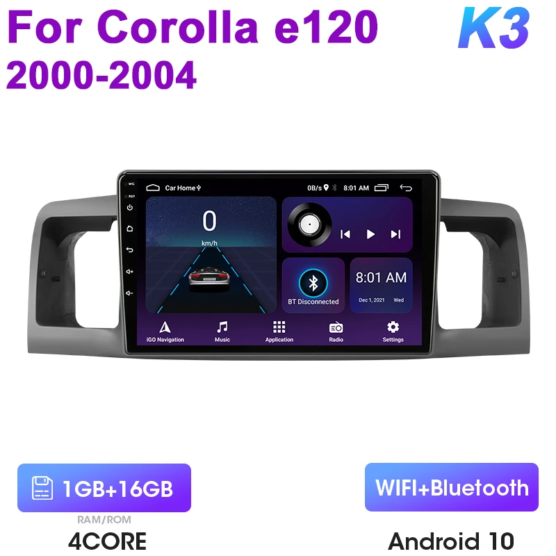 Для Toyota Corolla E120 2000-2004 2 Din Android 12 Автомобильный радиоприемник Мультимедийный видеоплеер GPS 4G WIFI Carplay Авто Стерео DVD RDS