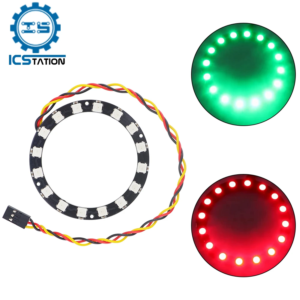 

RGB LED Driver Module 16Bit WS2812B Programmable Ring LED Lamp Matrix 16 Lights PWM Signal Control for UNO R3 DC 5V