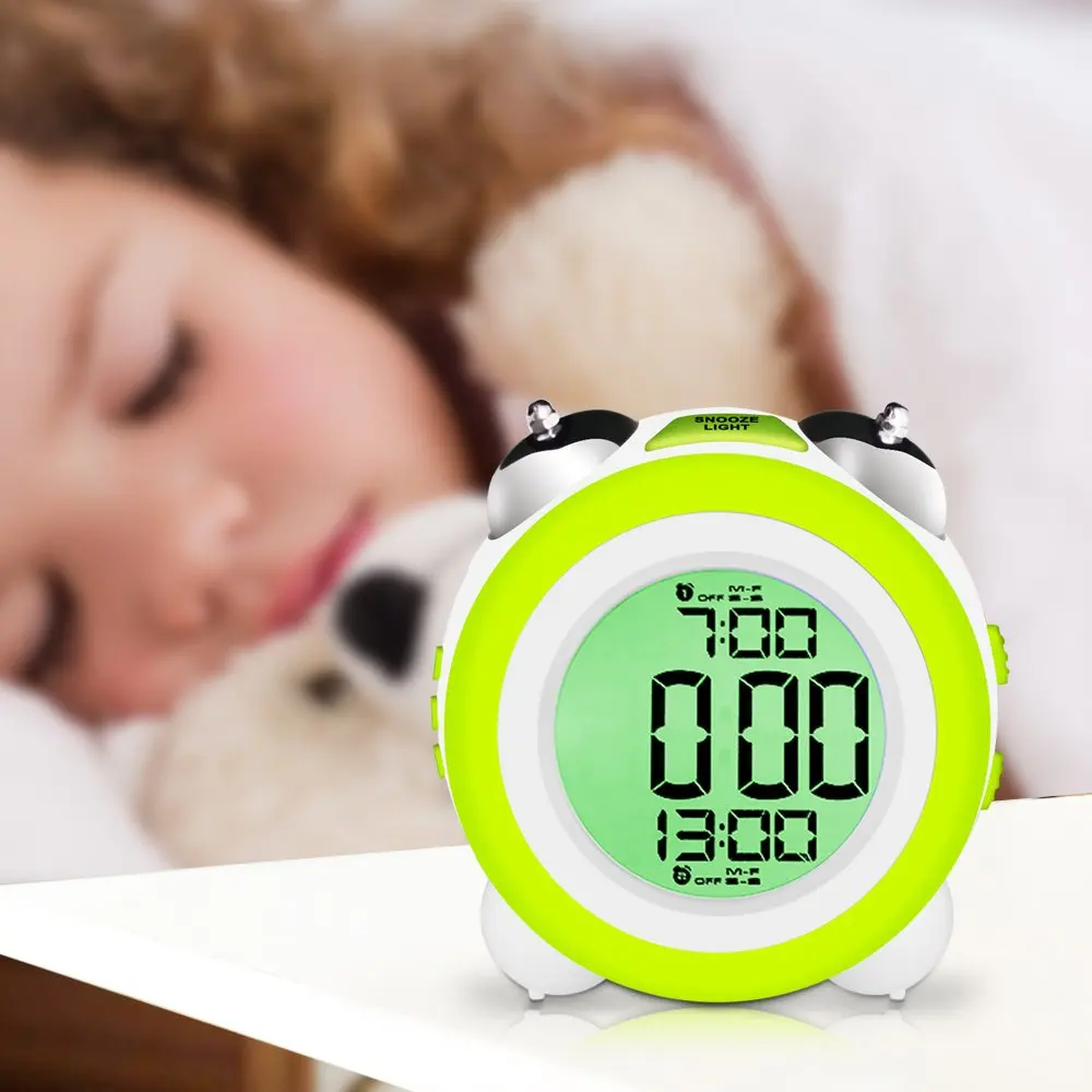 

Digital Alarm Clock Time Date Display Twin Bell Very Loud for Heavy Sleepers Dual Alarms Blue Backlight for Teens Kids Students