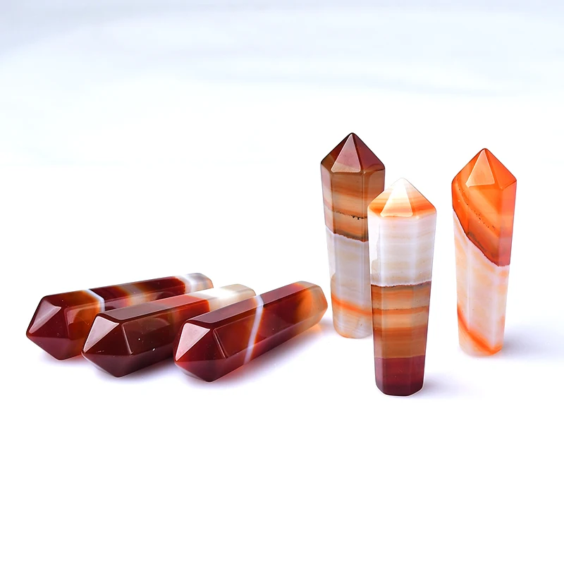 

Natural Red Sardonyx Agate Crystal Point Wand Chakra Healing Stone Mineral Crystal Home Decor Carnelian Hexagonal Column Gift1PC