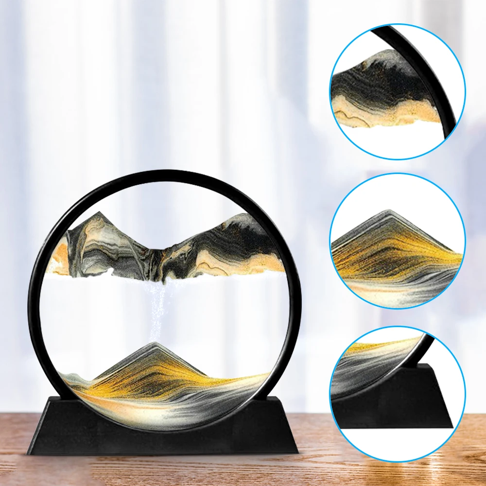 

Moving 3D Sand Art Picture Round Glass Hourglass Deep Sea Sandscape In Motion Display Flowing Sand Frame 7/12inch For home Decor