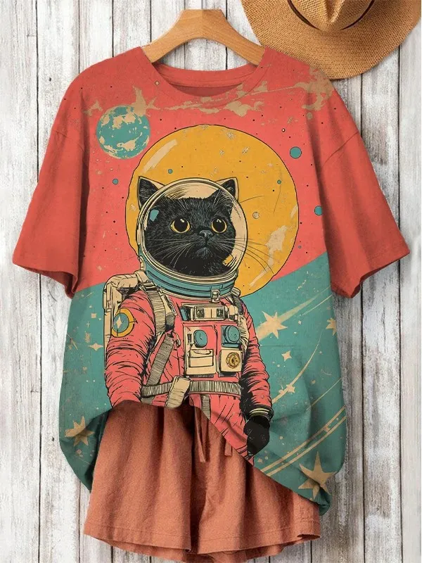 Women's Funny Animal Cat Printed T Shirt Short Sleeve Tees Tops 3D Prints O-Neck Shirts Summer Casual Clothing Apparel