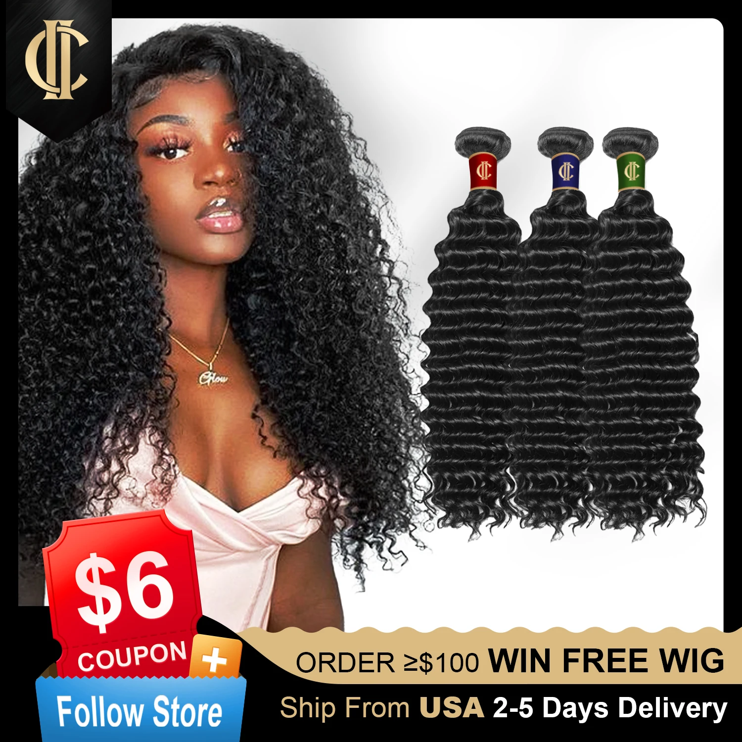 Недорогие глубокие вьющиеся накладные волосы CII человеческие с лентой