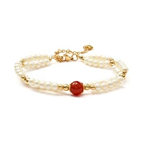 kissitty 10pcs red round natural carnelian beaded bracelets with adjustable lobster clasp for women glass pearl beads bracelets