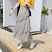 2022 summer new fashion women jupes japanese sweet mujer faldas high waist irregular slit printed mid calf skirts clothes