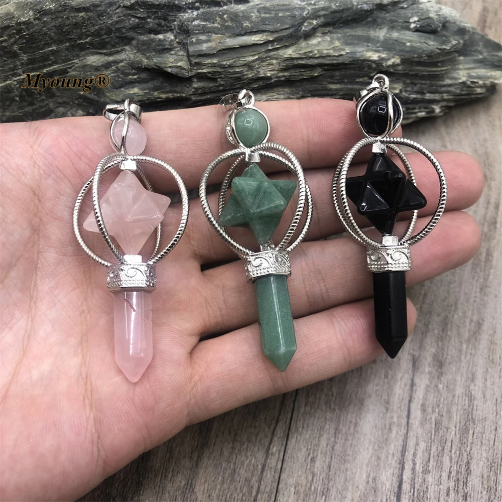 

Esotericism Divination Natural Crystal Rose Quartzs Gems Stone Merkaba Necklace Pendants MY221116