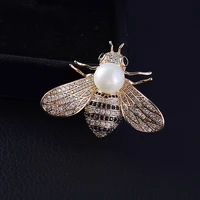 2022 new copper inlaid zircon korean version pearl insect corsage bee brooch suit accessories fashion coat womens jewelry