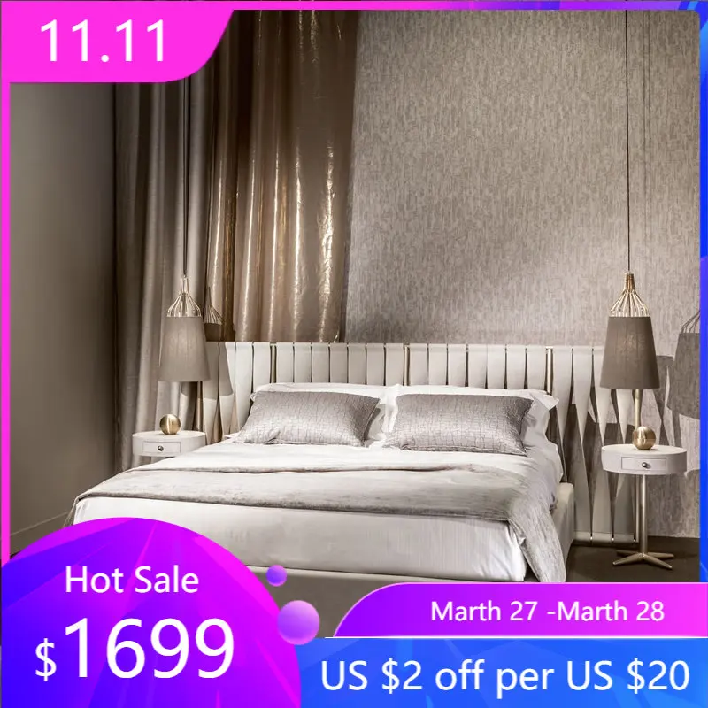 

Italian style light luxury style leather art leather bed high-end custom metal bedroom master bed creative simple double bed 1.8