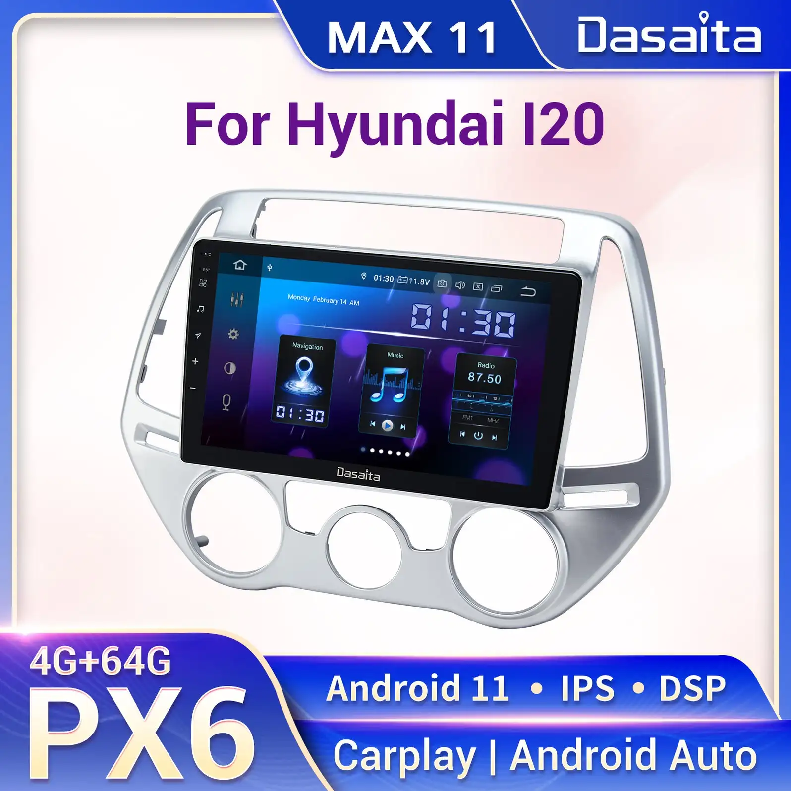 

Dasaita Android 11 мультимедийный плеер для Hyundai I20 2008 до 2014 стерео Android Авто Carplay 10,2 "HD IPS 1280*720 DSP AHD радио