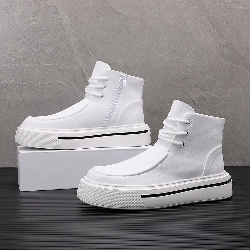 

2023 Autumn New Trendy Black High-Top Portable All-Match Platform Height Increasing Sports Board Men's Shoes