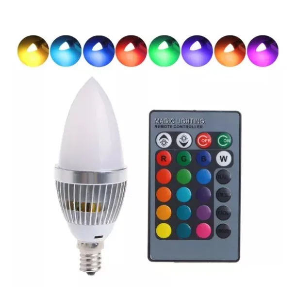 E27 E12 E14 светодиодная лампочка s RGB 3 Вт 16 цветов сменная лампа свеча с дистанционным