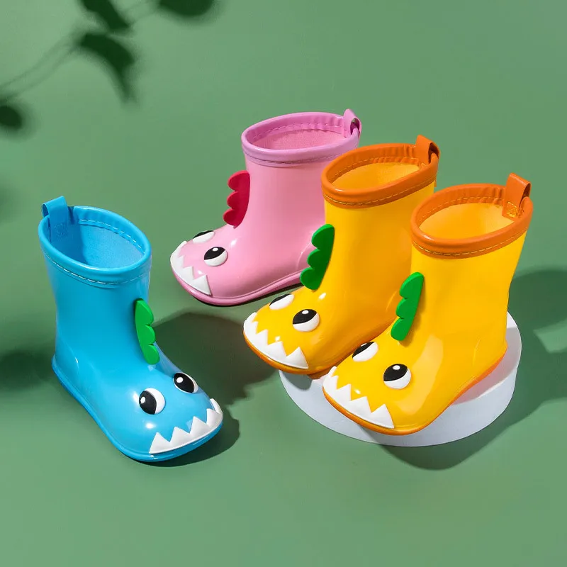 

New Children Rain Boots Baby Cartoon Cute Shiny Dinosaur Boys Girls Water Shoes Soft Bottom KidsFlat Toddler 041