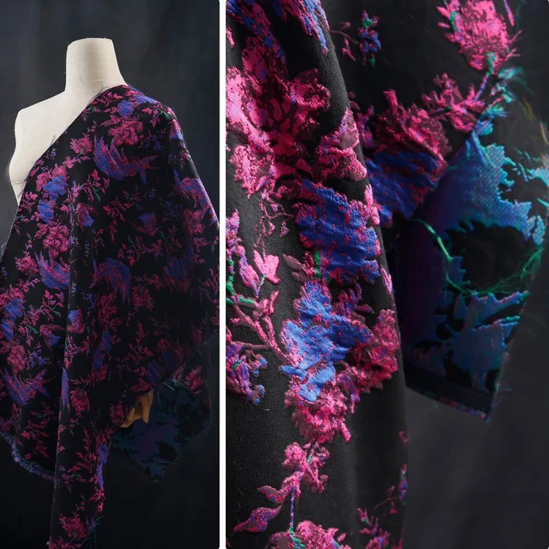 Жесткая черная основа в национальном стиле розовая синяя жаккардовая шелковая