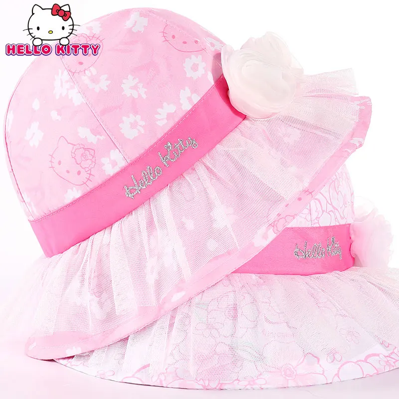

54 см Sanrio кавайная милая детская шапка Hello Kitty кружевная шляпа от солнца мультяшная Солнцезащитная шляпа рыбака шляпа умывальника