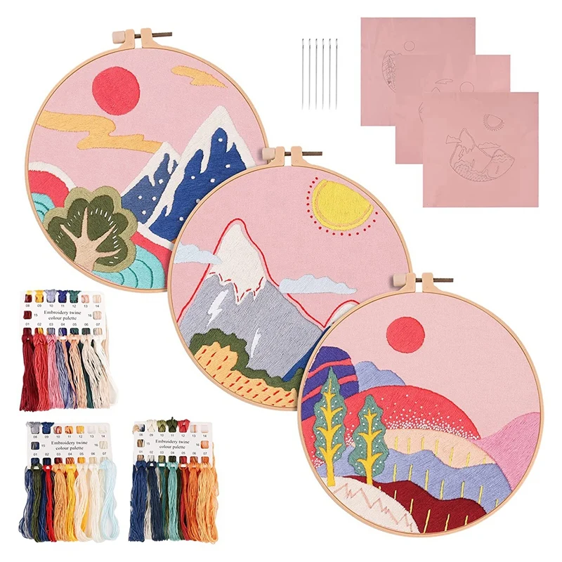 

Стартовый Набор для вышивки, Набор для вышивки крестом для начинающих, 3 шт., с ландшафтным рисунком и инструкциями