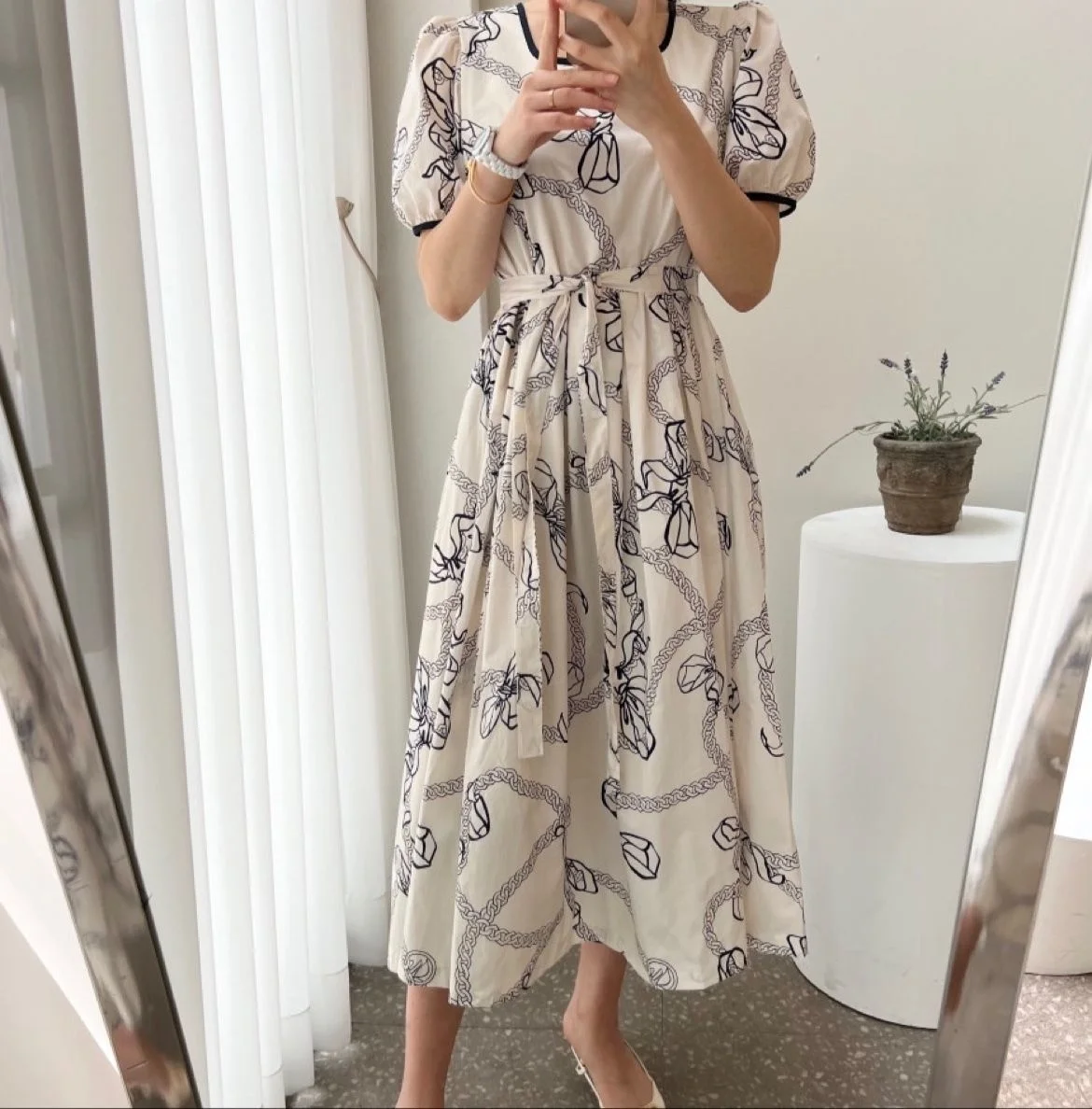 

Dress Chi Fashion Print Pullover A Swing Thin Commuter Elegant Ladies Long Dress Korea Summer 2022