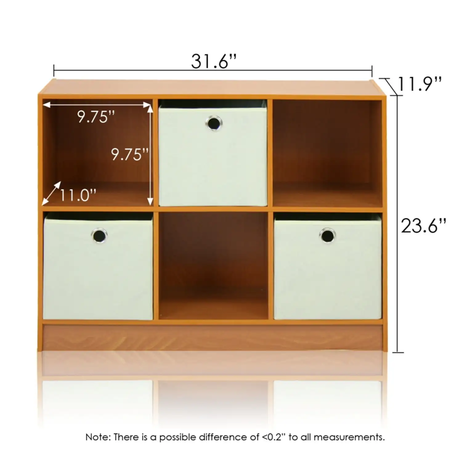 

3x2 Bookcase Storage with Bins, French Oak/Black Storage Box Organizer