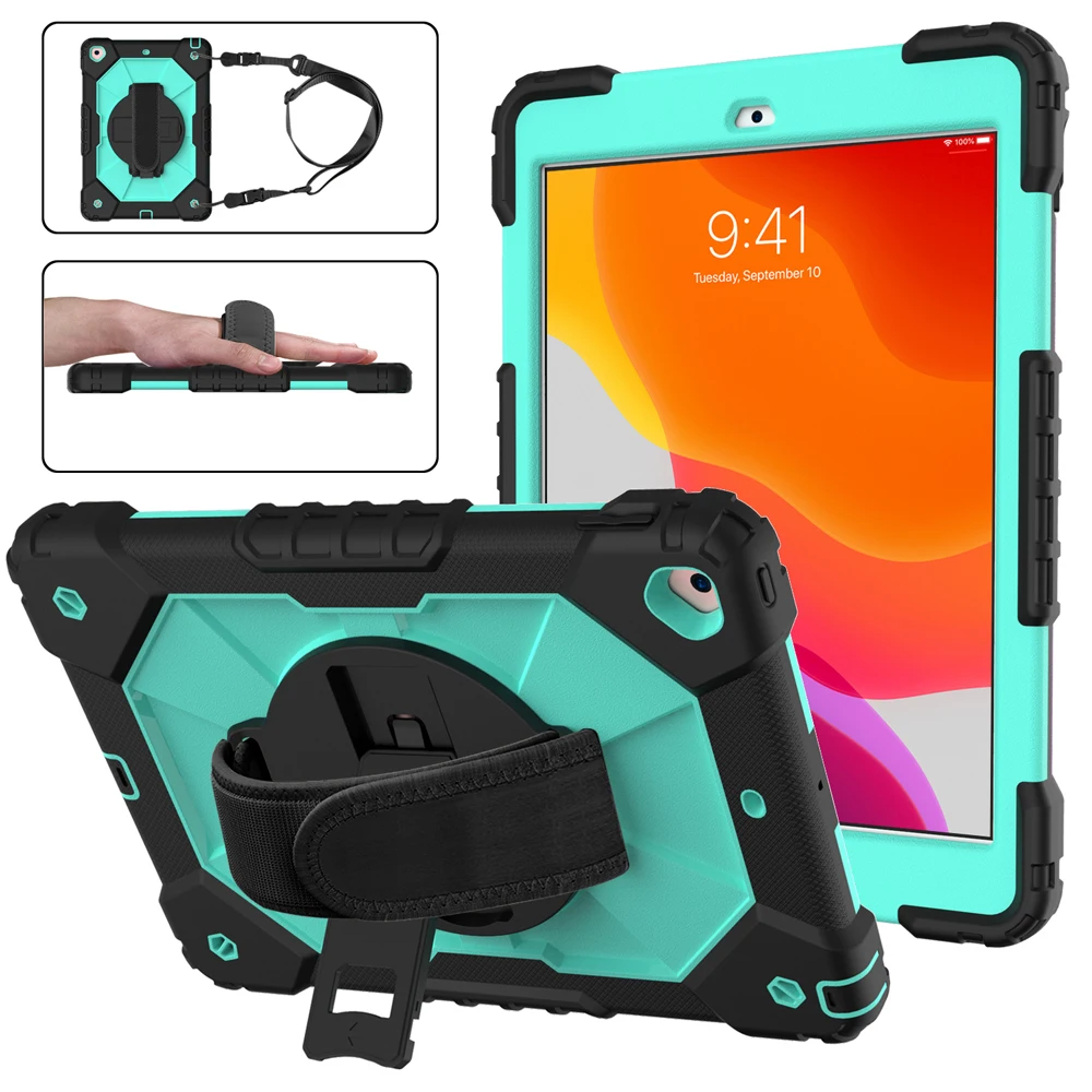 Case for iPad 10.2 2021 2020 2019 9th 8th 7th Generation Heavy Duty Shockproof Rugged Cover with Kickstand Hand/Shoulder Strap |