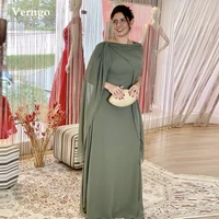 verngo amy green chiffon arabic women formal evening dresses long cape sleeves simple prom dress plus size mother bride gown