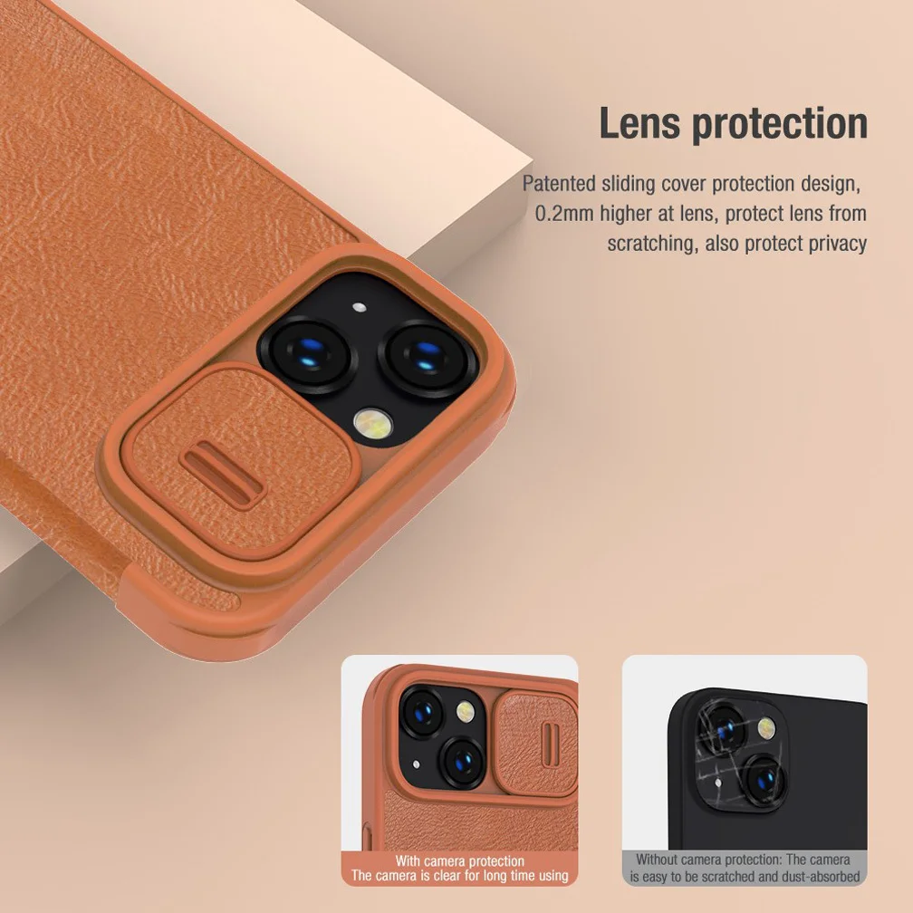 For iPhone 14 14 Pro Case Nillkin Qin Pro Leather Flip Cover Slide Lens Case With Card Slot For iPhone 14 Plus /14 Pro Max Cover