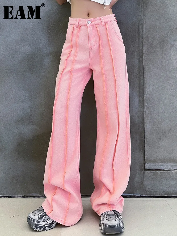 

[EAM] High Waist pink Color Long Wide Leg Casual Trousers New Loose Fit Pants Women Fashion Tide Spring Autumn 2022 1DE7729