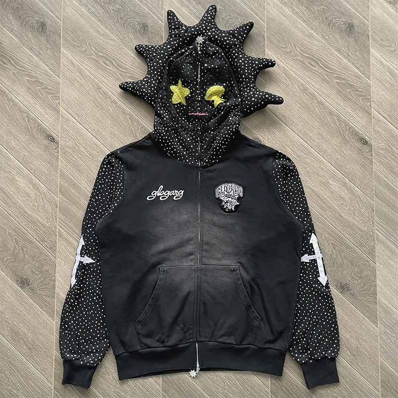 Фото Худи на молнии с вышивкой Diamond Glo Gang The Glory, кепка Sharp Corner Hat, одежда для мужчин и женщин, классические толстовки с нашивкой на груди №1