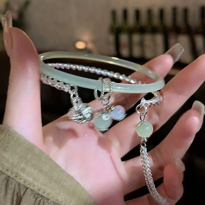 1 шт. простой модный зеленый браслет с кисточкой двойное заклинание Серебряный