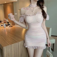2022 new mesh strapless sexy bodycon dress hot girl nightclub mini dresses summer package hip sleeveless sweet womens clothing