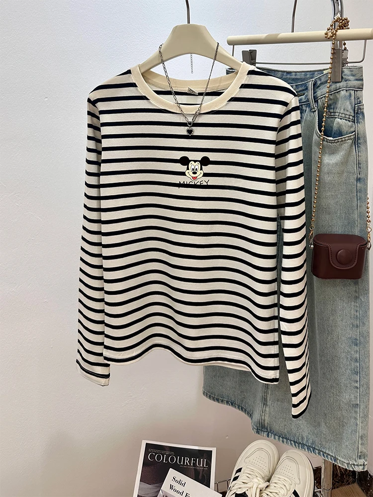 2024 Новая рубашка из чистого хлопка с круглым вырезом в полоску и длинными