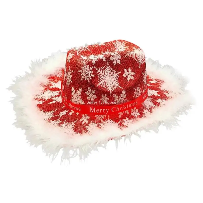 

Ковбойская шляпа в западном стиле для мужчин и женщин, Рождественская шапка Cowgirl с отделкой из перьев, подходит для большинства мужчин и жен...