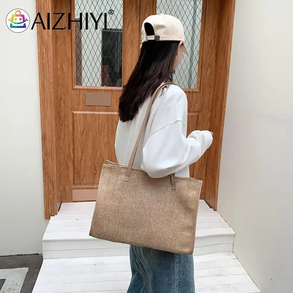 

Women Beach Straw Shoulder Bag Large Capacity Female Summer Beach Hand Woven Totes Casual Daily Holiday Totes Handbags for Girl
