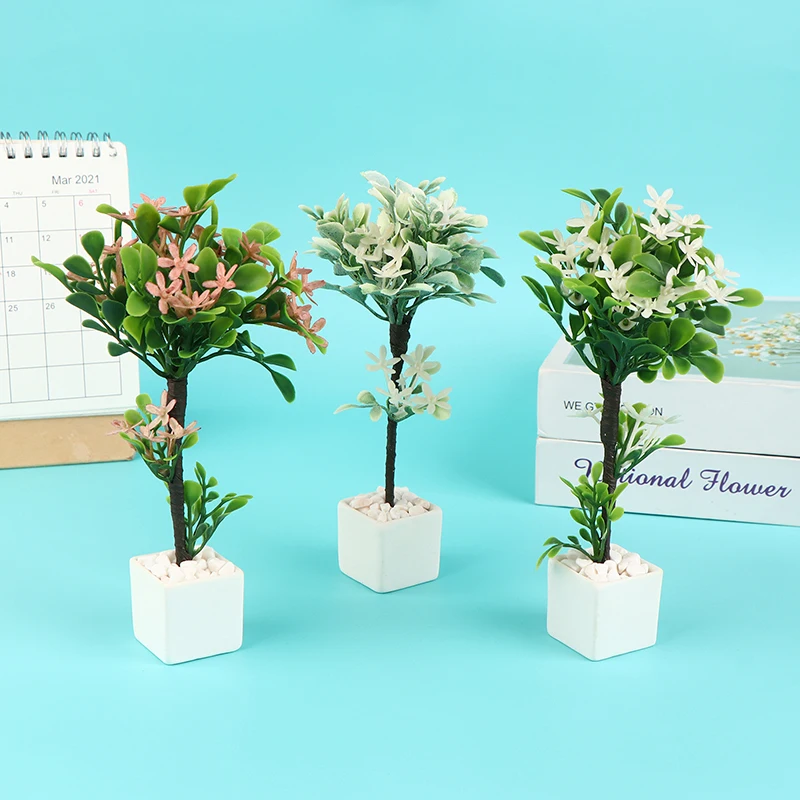 

New 1/12 Dollhouse Green Tree Potted Model Mini Simulation Plant Potted Dollhouse Home Decoration Accessories