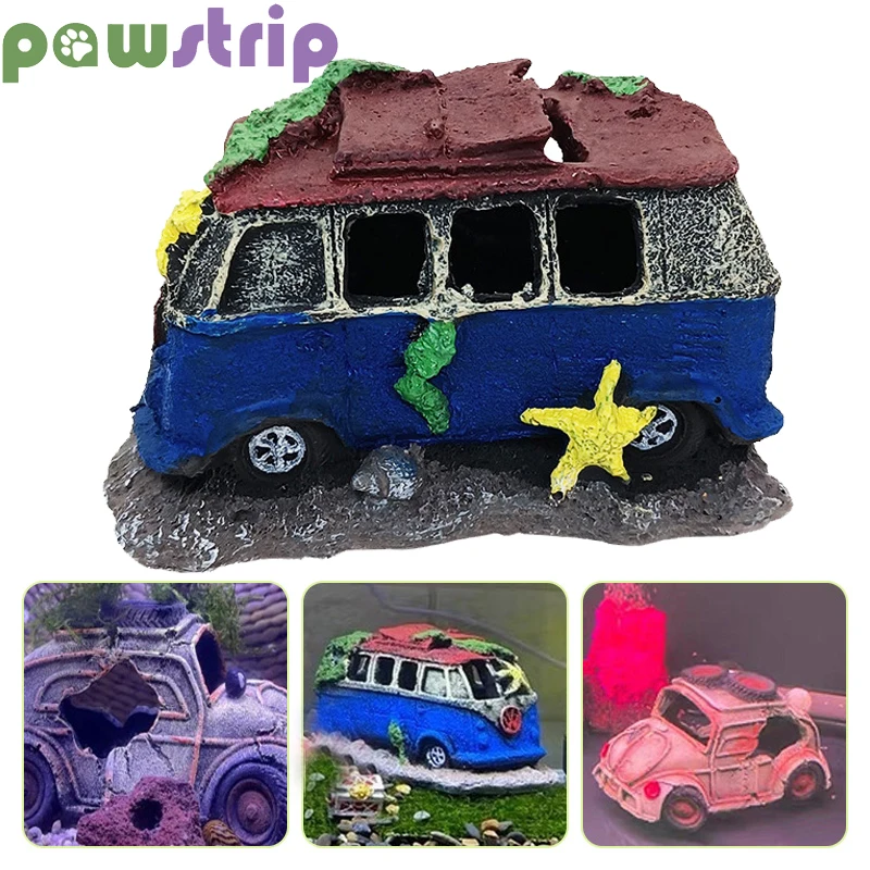 

Fish Tank Decorations Resin Wreck Car Fish Shrimp Hiding Cave Shelter Broken Vehicle Aquarium Ornament Landscaping Accessories