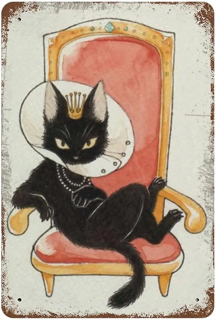 Надменный Кот на троне милый кот Забавный металлический постер искусство стены