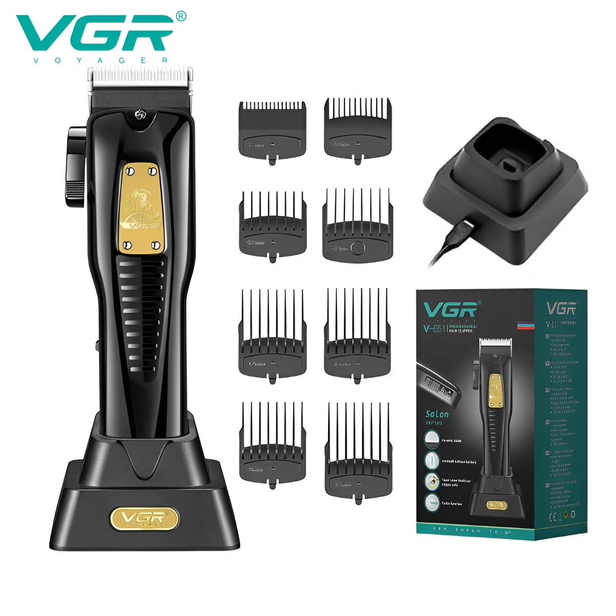 

VGR Hair Clipper Professional Hair Trimmer LED Display Hair Cutting Machine Multi-speed Barber Clippers with Charging Base V-651