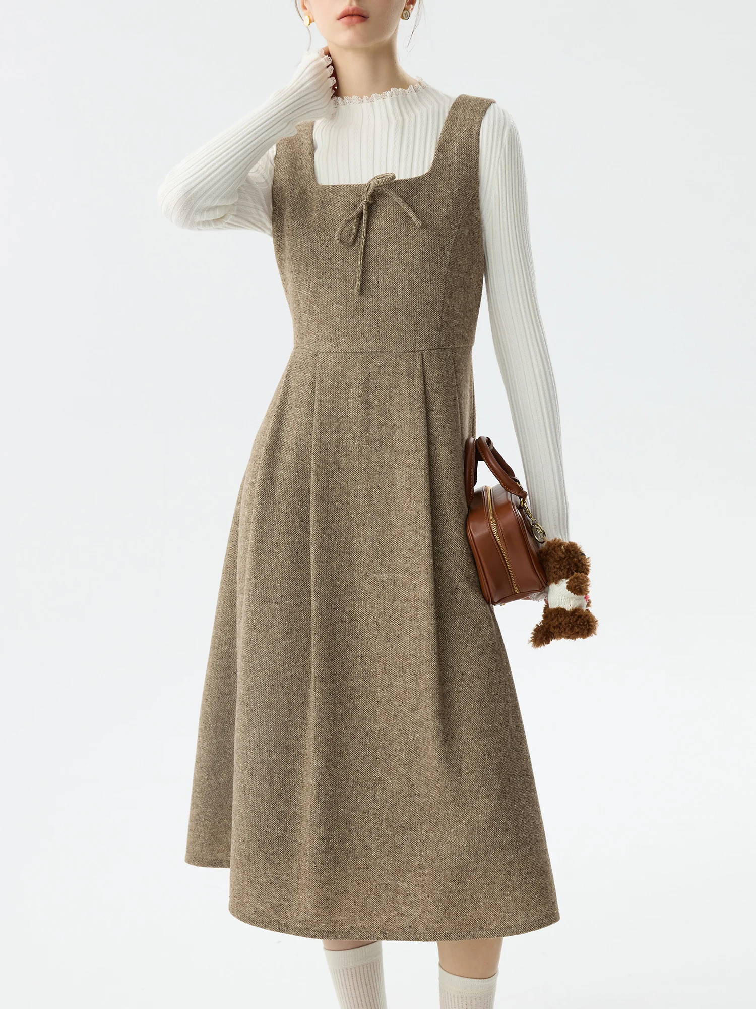 FSLE офисное женское шерстяное платье в пятнах для поездок на работу зимнее 2024