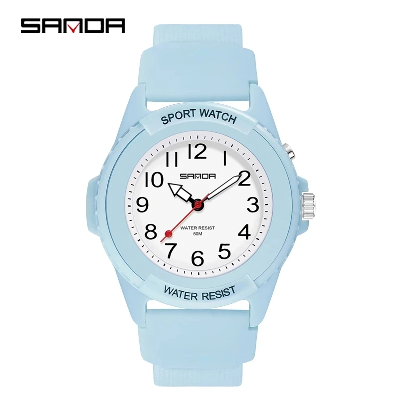 

SANDA Women Watch Sports Watch Quartz 50M Waterproof Blue Silicone Strap Luminous Dial Fashion Womens Watches Reloj Mujer 6018