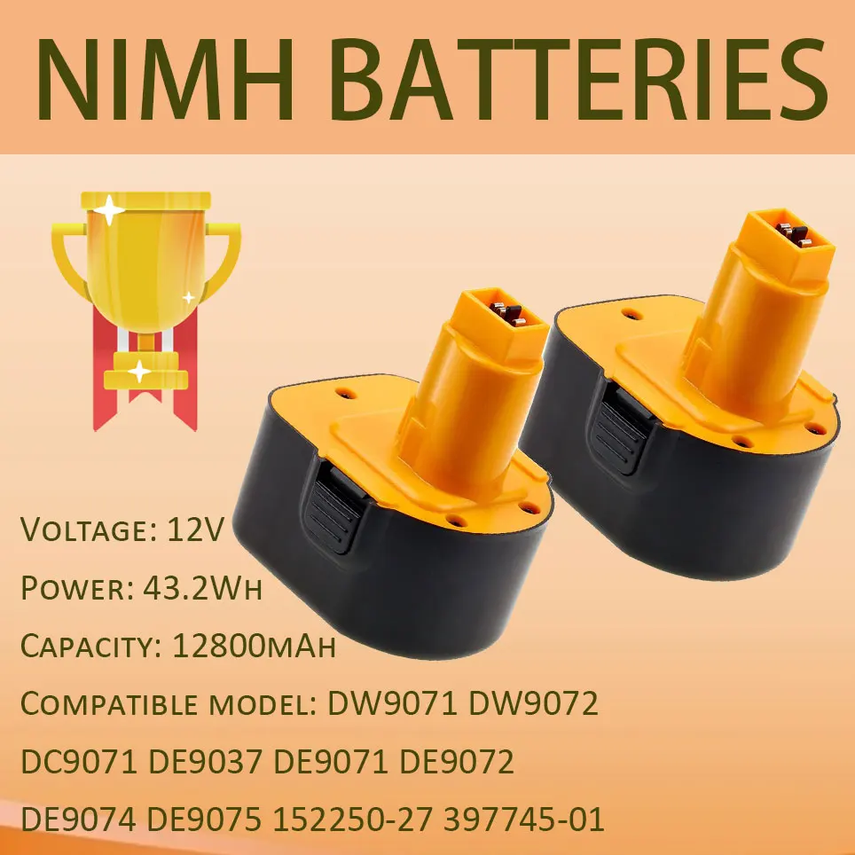 

12V 12800mAh Ni-Mh Replacement Battery Compatible with DeWalt 12V Battery XRP DW9071 DW9072 DC9071 DE9037 Cordless Power Tools