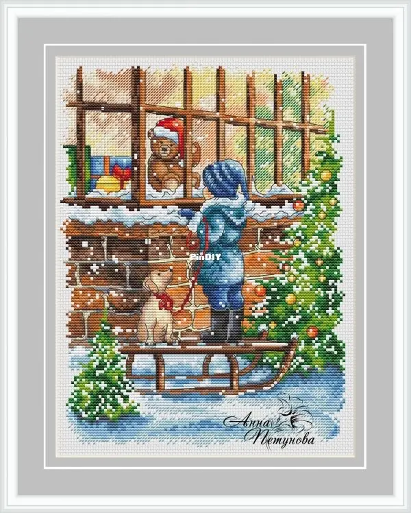 

Embroidery Cross Stitch Kits, Cotton Canvas, Craft DIY Needlework, Boy outside the Window, High-Quality, 29-36