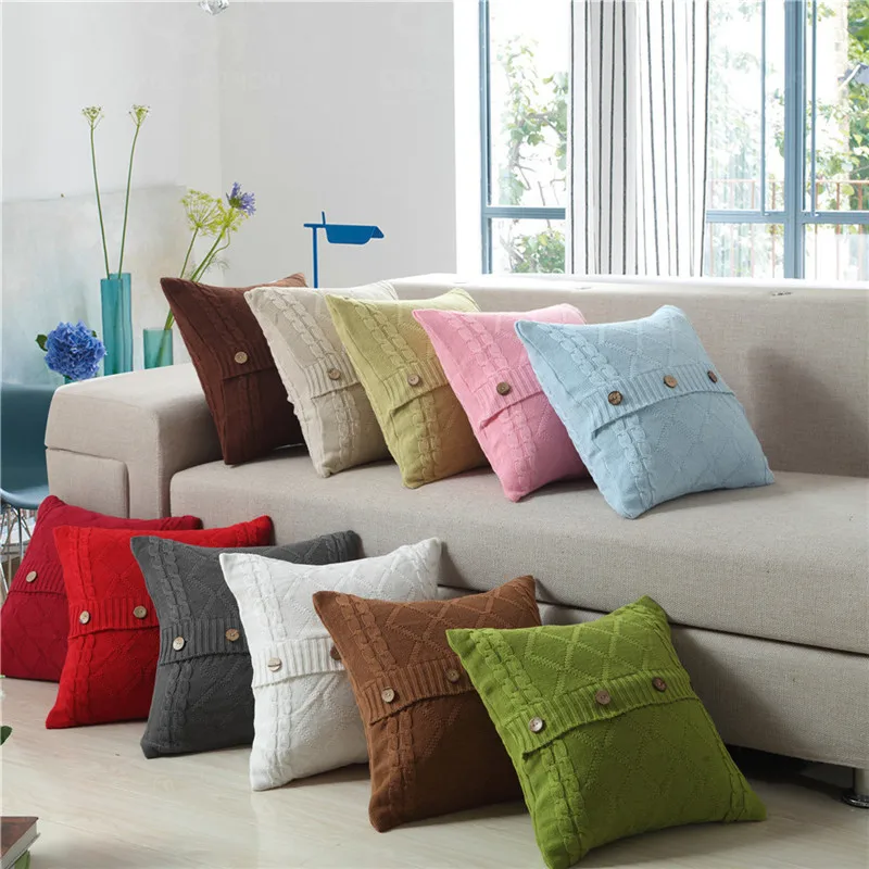 

Наволочка для подушки 45x45 см, разноцветная вязаная наволочка с пуговицами под дерево для дивана, гостиной, спальни, украшение для дома
