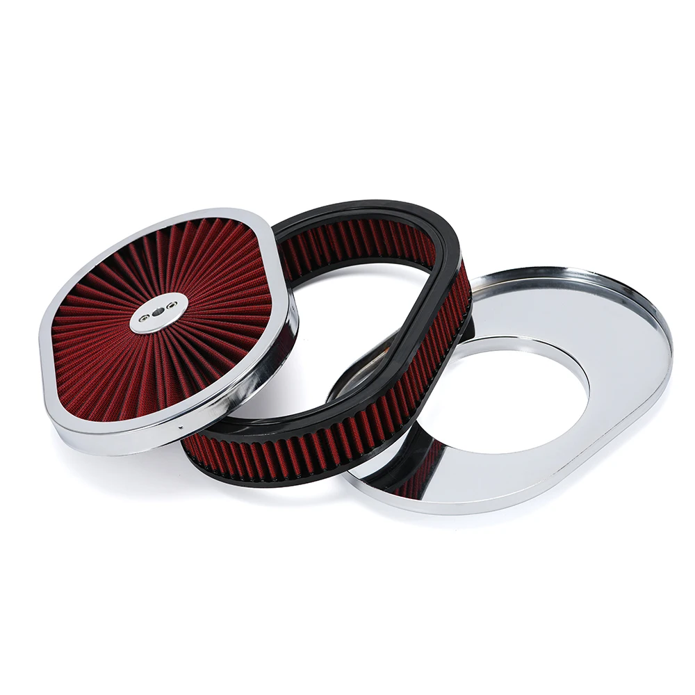 

Овальный фильтр воздухоочистителя 12 x 2 дюйма в сборе, карбюраторная горловина 5-1/8 дюйма с проточной крышкой, высокий поток, хром для GMC Chevy Ford Chryler Dodge