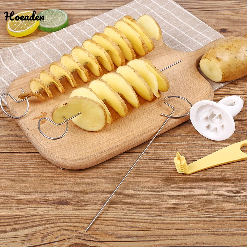 

1Set Potato Spiral Cutter String DIY Rotate Potato Chips Tower Slicer Manual Twisted Potato Cutter Useful Kitchen Gadgets Tools