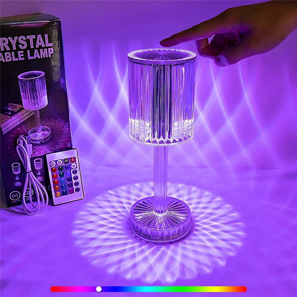 Gatsby Crystal Night Light 16 Color Changing 3D Diamond Acrylic Cordless LED Rechargeable Nightlight Remote Bedside Night Lamp