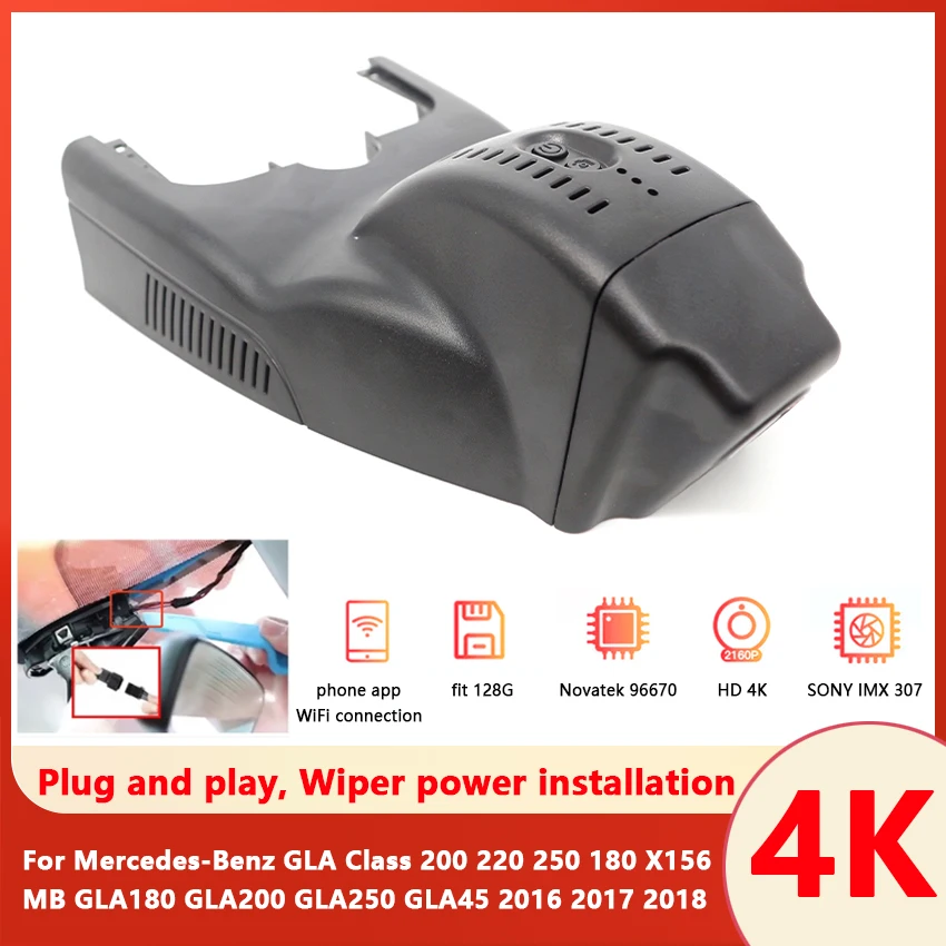 4K Plug and Play WIFI Car Dash Cam For Mercedes-Benz GLA Class 200 220 250 180 X156 MB GLA180 GLA200 GLA250 GLA45 2016 2017 2018