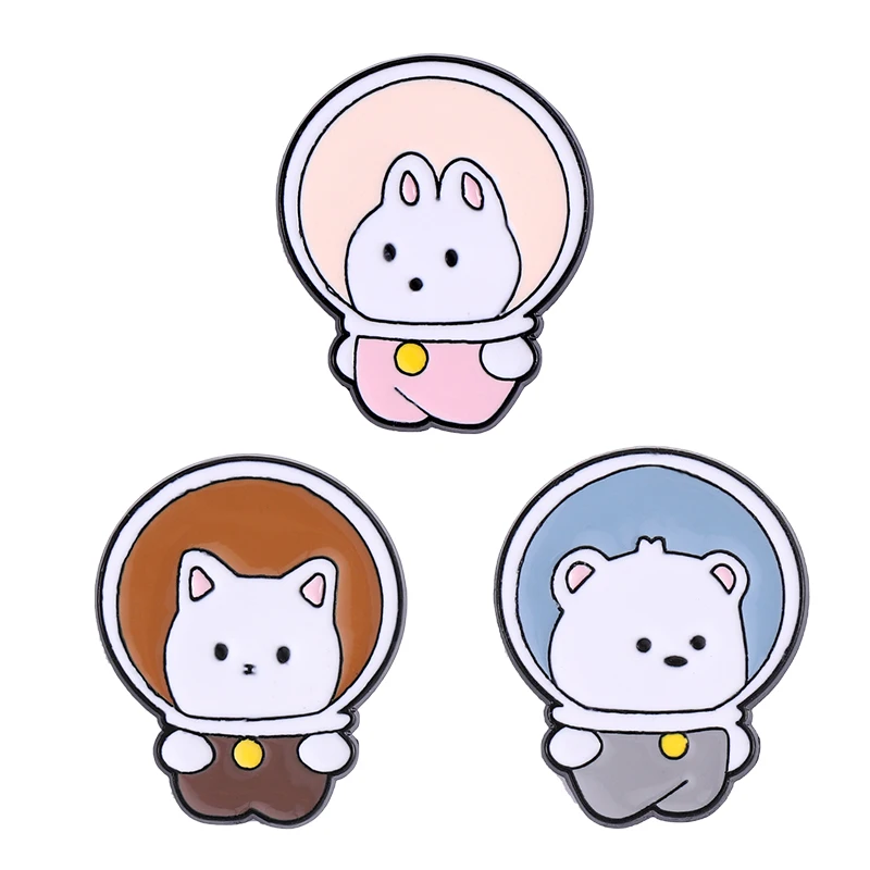 

Animal Astronaut Enamel Pin Space Bear Rabbit Cat Brooch Metal Badge Cute Jewelry Lapel Backpack Sweater Women Gifts Wholesale
