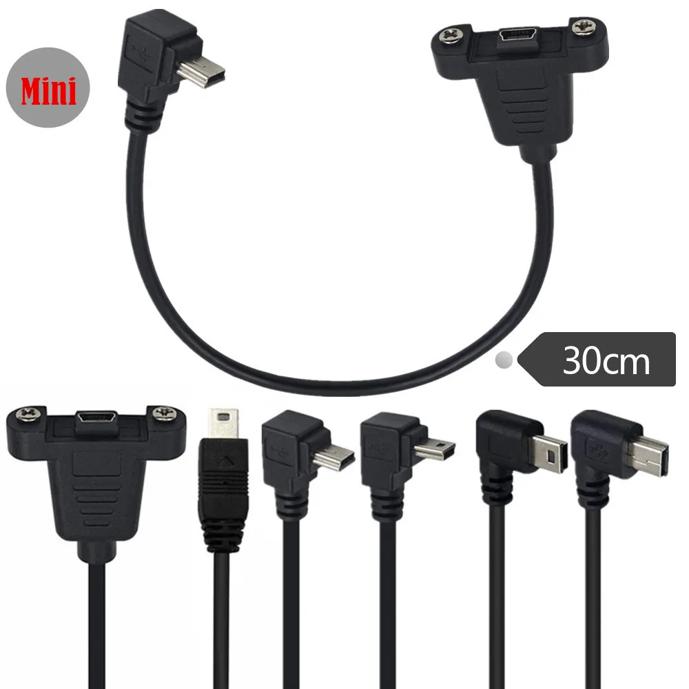

Up Down Left Right Angled 90 Degree Panel Mount Type Mini USB 5Pin Male To Female Extension Adapter Cable With Screws 30cm 1ft